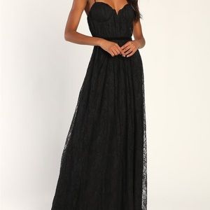 Lulus Captured My Heart Black Floral Lace Bustier Maxi Dress